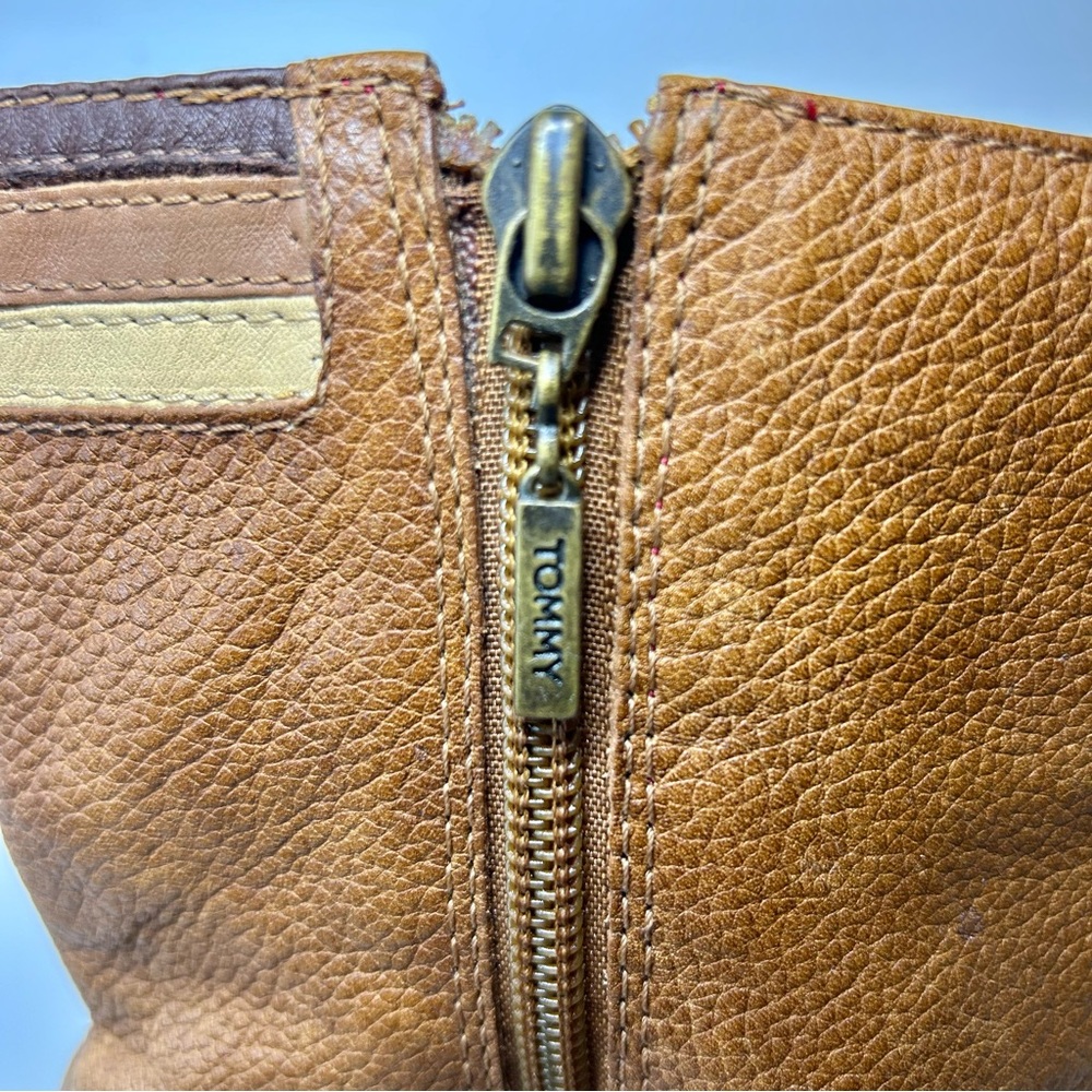 Vintage Tommy Hilfiger 90’s Platform Heel Tan Brown Leather Boots Size 9 - Picture 4 of 16